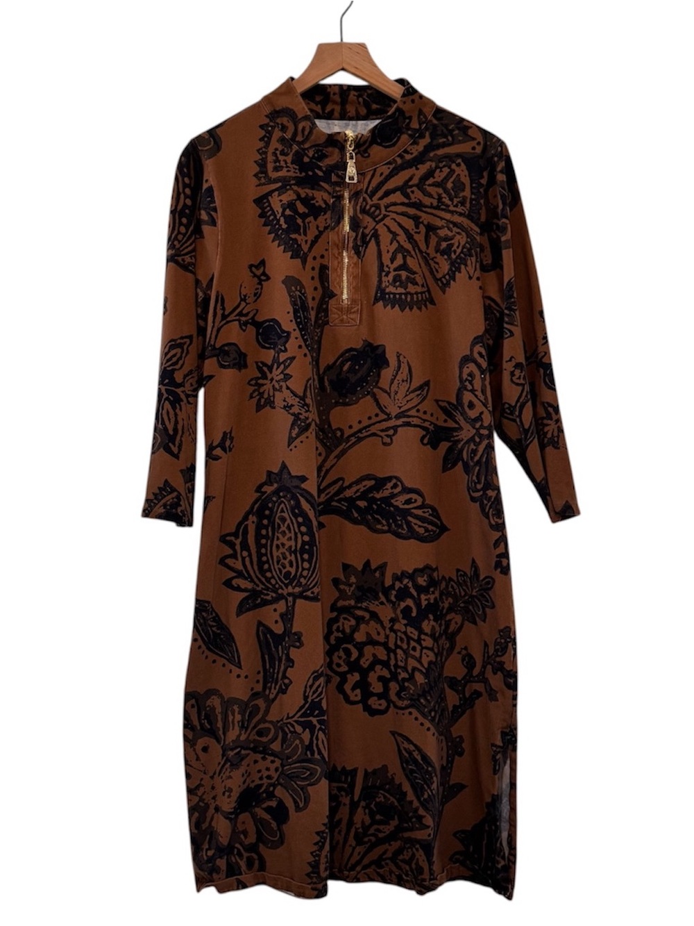 Flawed Spartina | Nora Half-Zip Midi Dress - Woodblock Jacobean